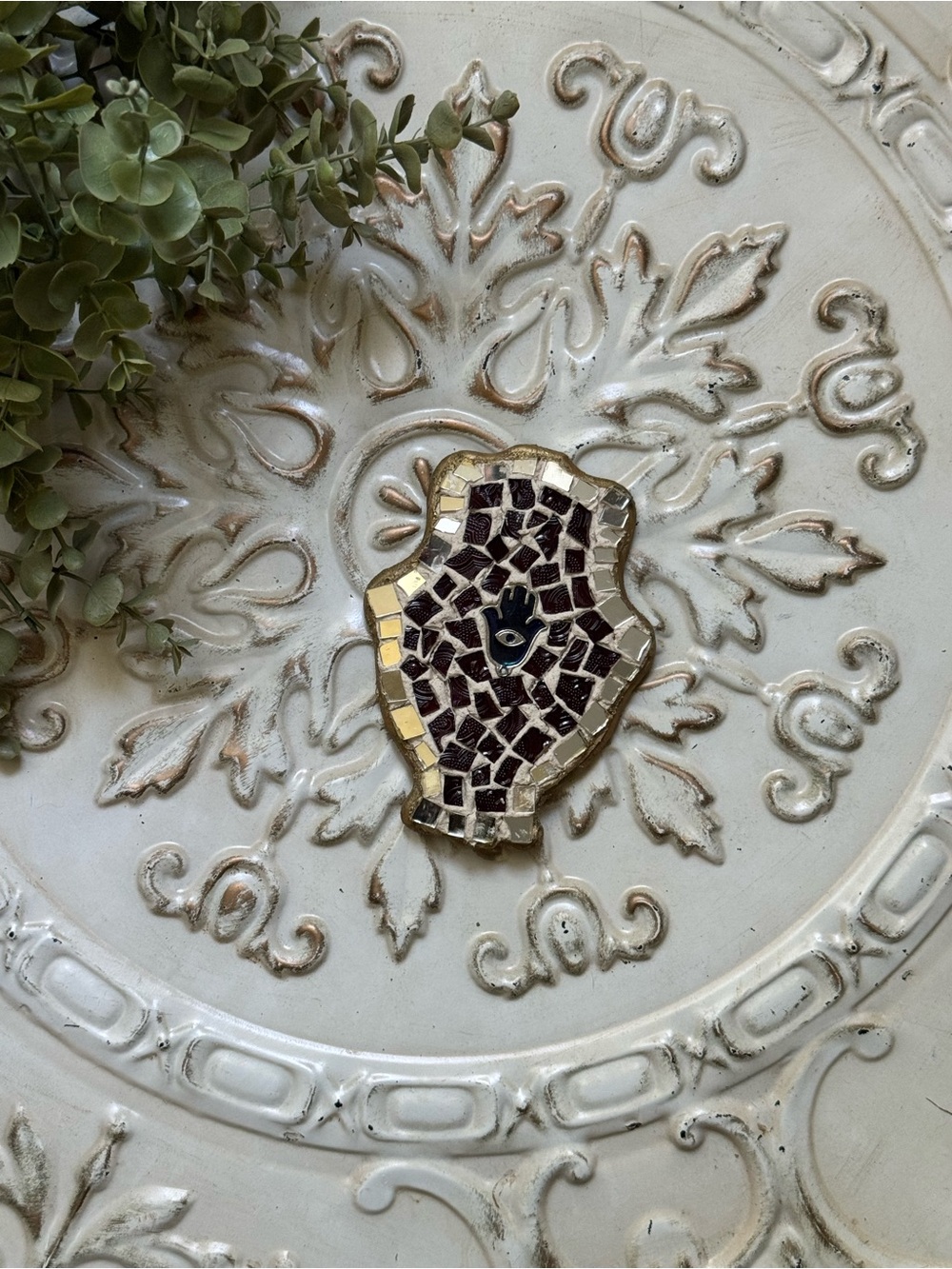 Hasma Hand Evil Eye Mosaic Plaque Made with Recycled Glass by Reli Wasser